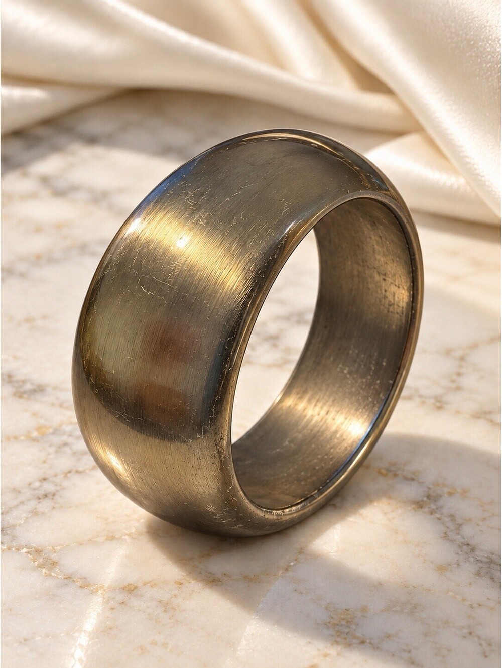 Wide Dark Gold and Black Tone Bangle Bracelet – Statement Jewelry